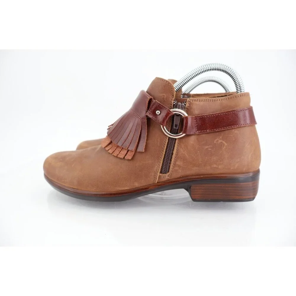 Naot Women's Meltemi Boot Size 39 8 Chelsea Pull On Brown Kiltie Bootie Comfy